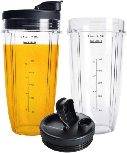24OZ Replacement Parts for Ninja, QT 2Pack Replacement Cups with Sip & Seal Lids,710ML(24oz) Measuring Scale Cup Mug, FIT for Nutri Ninja Auto IQ Series Blenders BL450 BL480 BN401 BN801