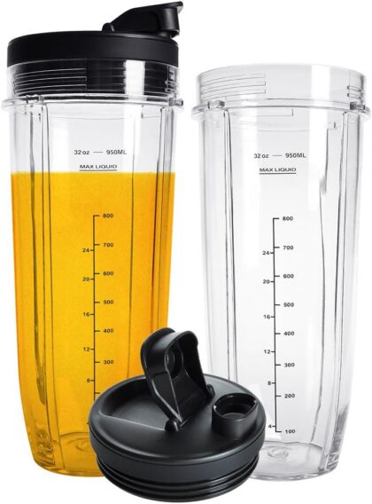 32OZ Replacement Parts For Ninja,2Pack Fit For Nutri Ninja Replacement Cups with Sip & Seal Lids,950ML(32oz) Measuring Scale Cup Mug, FIT for Nutri Ninja Auto IQ Series Blenders