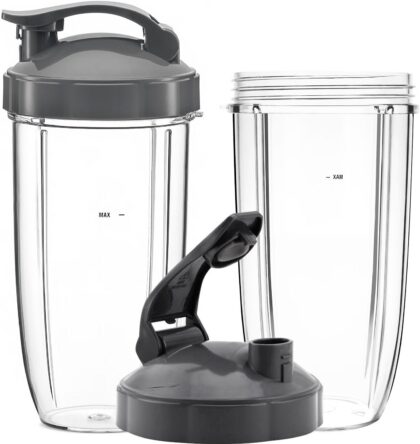 QueenTrade 2 Pack 32OZ Blender Cups & Flip-Top to-Go-Lid Replacement Parts Compatible with Nutribullet 600w & 900w Blender Mixer Replacement Accessories
